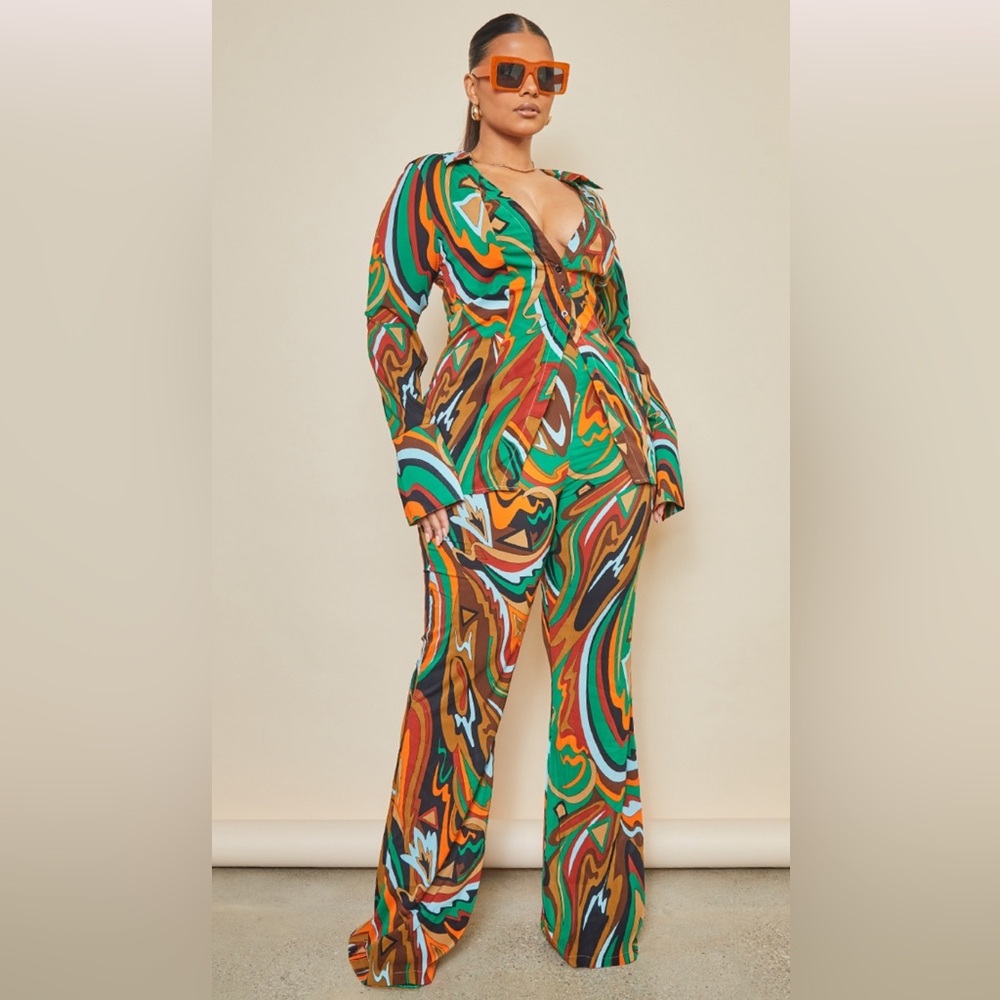 Multi abstract print chiffon fitted shirt